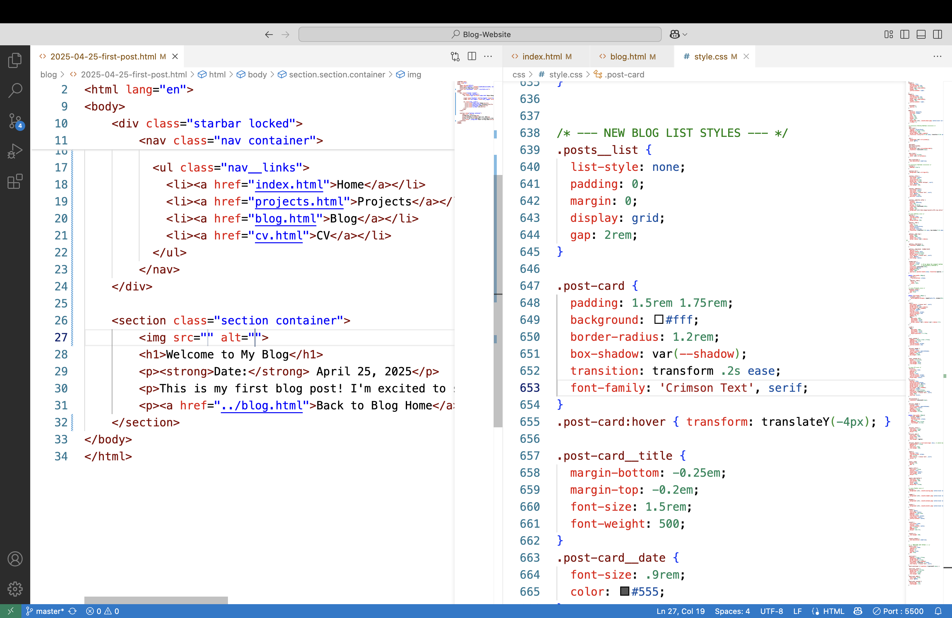 Working on my website